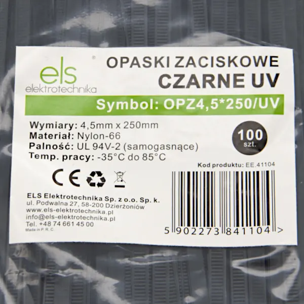 Opaska zaciskowa 4,5mmx250mm UV 250/4,5 czarna OPZ4.5*250/UV /100szt./ - obrazek 3