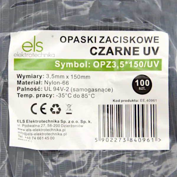 Opaska zaciskowa 3,5mmx150mm UV 150/3,5 czarna OPZ3.5*150/UV /100szt./ - obrazek 3