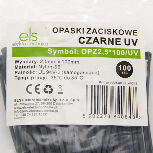 Opaska zaciskowa 2,5mmx100mm UV 100/2,5 czarna OPZ2.5*100/UV /100szt./ - obrazek 3